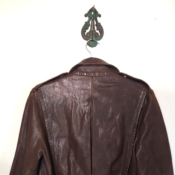Michael Kors Genuine Leather Java Brown Belted Made in Italy Jacket Size 4 EUC!! - Picture 6 of 15